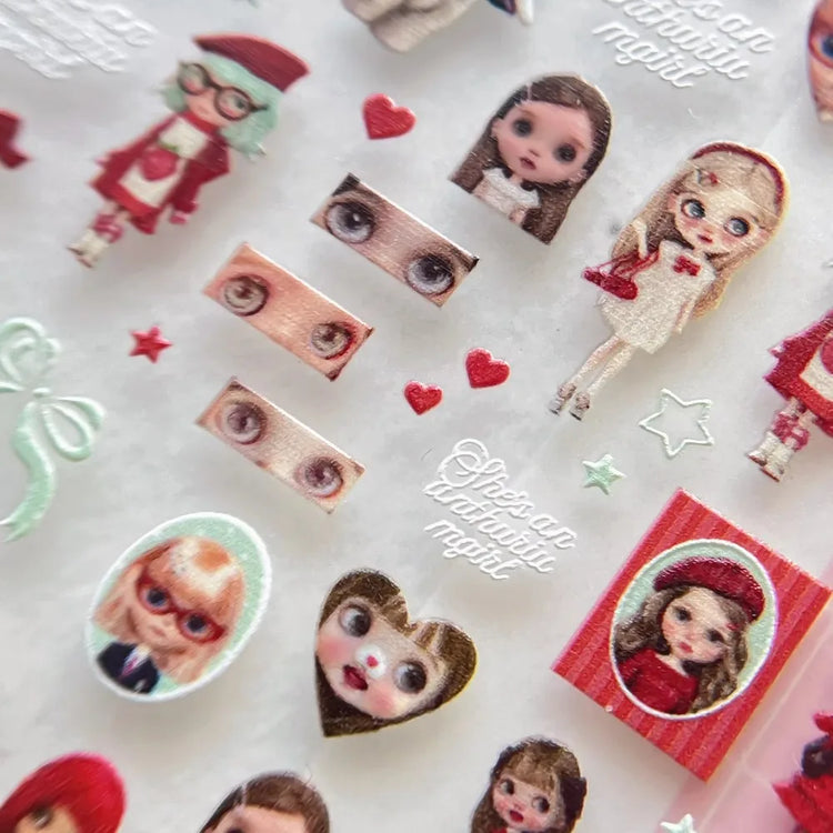1/5Pcs Chibi Character Ragdoll Cute Anime Cartoon Nail Stickers Kawii Nail Art Weeb Cartoon Relief Self Adhesive Decal S