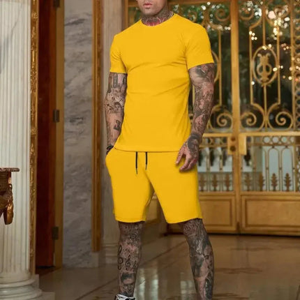 Tuta sportiva estiva all'aria aperta alla moda e casual T-shirt traspirante da uomo pantaloncini tuta casual e alla moda in due pezzi platinumshop