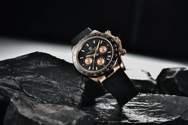 Nuovo Orologio da Uomo PAGANI DESIGN Cronografo di Lusso in Oro Rosa, Quadrante Blu Ghiaccio 40mm, Vetro Zaffiro, Impermeabile 100M, Cinturino in Gomma, Orologio Sportivo Maschile + CONFEZIONE REGALO