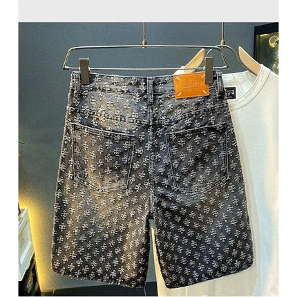 Shorts in denim da uomo estivi, casual, larghi, a vita media-alta, alla moda, vintage, al ginocchio