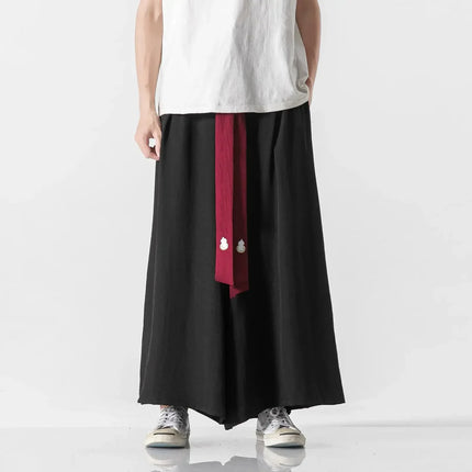 2023 Pantaloni da uomo a gamba larga Pantaloni da jogging in cotone Pantaloni larghi retrò Uomo Pantaloni di lino stile cinese Maschio Grande cavallo Nepal Abito Pantaloni solidi