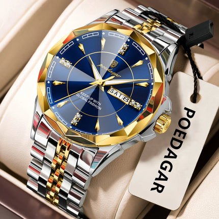 POEDAGAR Orologio da uomo di moda di lusso Top Business Impermeabile luminoso Data Settimana Orologi da uomo Orologio da polso da uomo in acciaio inossidabile al quarzo platinumshop