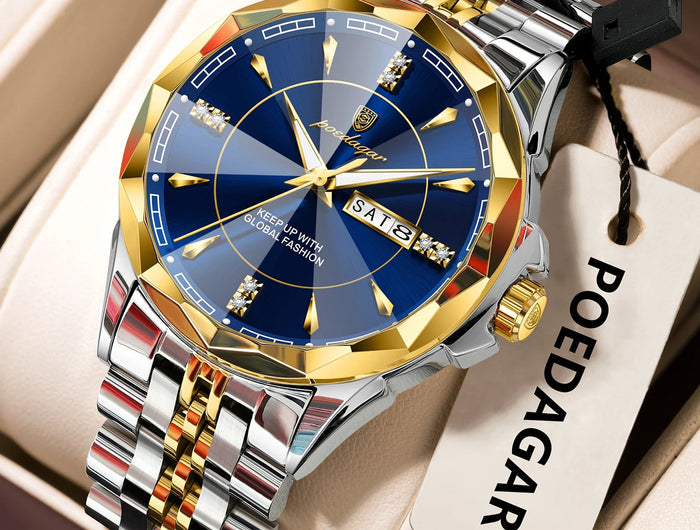 POEDAGAR Orologio da uomo di moda di lusso Top Business Impermeabile luminoso Data Settimana Orologi da uomo Orologio da polso da uomo in acciaio inossidabile al quarzo platinumshop