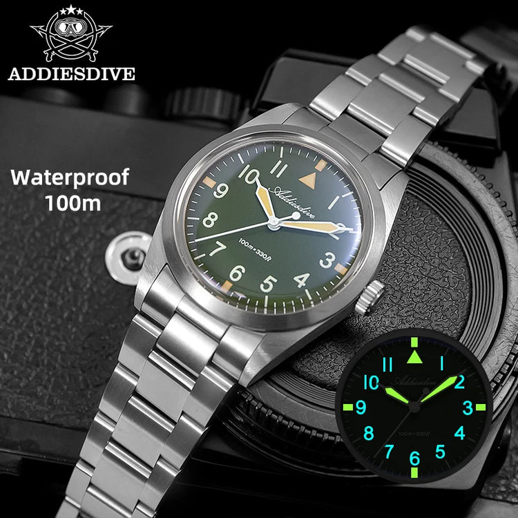 ADDIESDIVE 36mm Men's Luxury Watch VH31 Titanium Alloy  Watch Super Luminous 100m Waterproof Men's Luminous Quartz Watches
