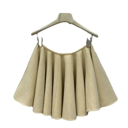 A light yellow high-waisted short skirt with ruffled edges and a double-sided wool A-line skirt, looking cute and playful PlatiNum