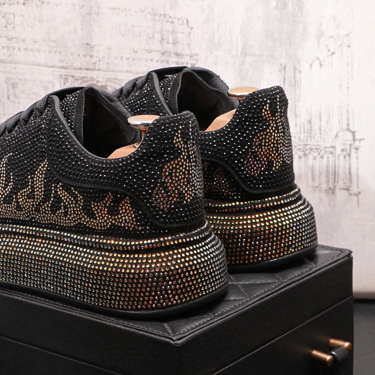 New Style Luxury Men's High Hip-hop Casual Shoes Men Black Fashion Rivets Shoes Italy Fashion Leisure Driving Loafers