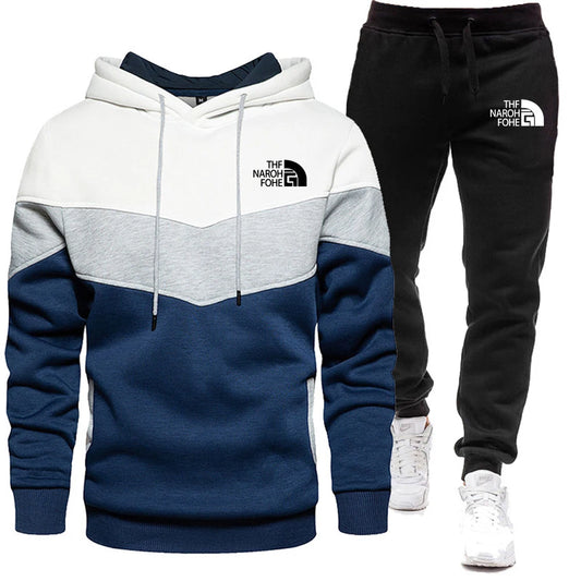 2025 Set di abbigliamento sportivo da jogging casual da uomo con cappuccio e pantaloni sportivi neri Giacca gommata Sport di moda Set invernale caldo da 2 pezzi