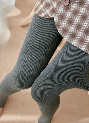 Women's Fall Winter Ribbed Vertical Stripe Thermal Leggings Fleece Thickened  Street Ready Seamless High Waist Thermal Pants PlatiNum