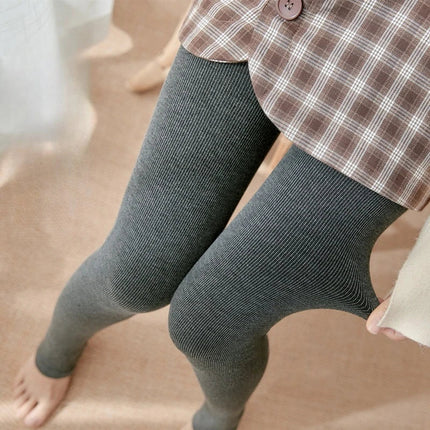 Women's Fall Winter Ribbed Vertical Stripe Thermal Leggings Fleece Thickened  Street Ready Seamless High Waist Thermal Pants PlatiNum