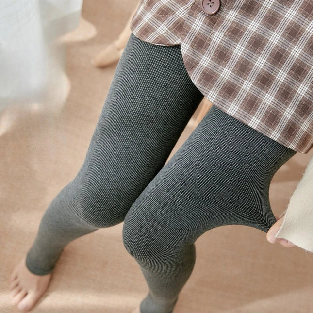 Women's Fall Winter Ribbed Vertical Stripe Thermal Leggings Fleece Thickened  Street Ready Seamless High Waist Thermal Pants PlatiNum