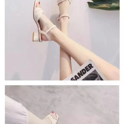 Versatile women's mid-heel platform sandals, new fashionable 2026 spring single-strap high-heeled Roman sandals