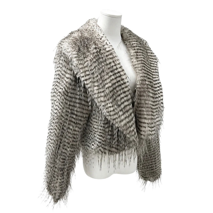 ZADORIN Elegant Big Collar Faux Canary Feathers Fluffy Faux Fur Coat Woman Cropped Fur Jacket Cardigan Winter Clothes Fur Tops