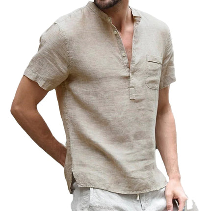 Men's Short-Sleeve T-Shirt New Summer Cotton and Linen Casual T-Shirt for Men LED Breathable Men's Shirt S-3XL
