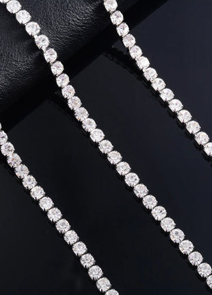 Sparkly Cubic Zirconia Tennis Necklace for Women Rhinestone Choker Minimalist Crystal Chain Stainless Steel Jewelry Accessories PlatiNum