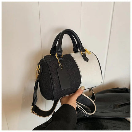 Patchwork Colorblock Mini Handbags For Women Denim Shoulder Cross Body Bags Casual Street Small Boston Bag 2025 Designer Purses PlatiNum