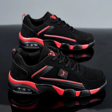 Scarpe sportive casual da uomo ZERJER con cuscino d'aria, tomaia in mesh traspirante e PU, design con motivo geometrico, chiusura con lacci, nero e bianco