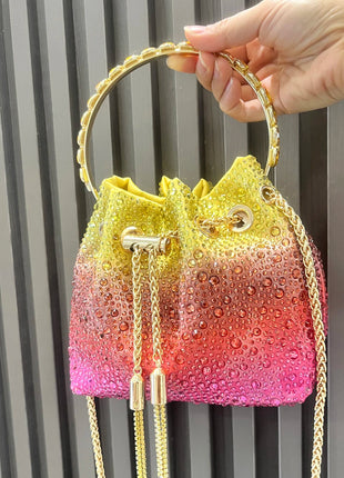 Handle Rhinestones Evening clutch Bag Purses and handbag luxury Designer shoulder bag Shiny Crystal Clutch purse bucket bag PlatiNum