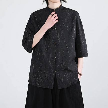 Camicia stile cinese da uomo lamina d'oro elegante vestibilità ampia camicie a maniche lunghe ispirate all'annata camicette sottili estive casual abbigliamento da uomo