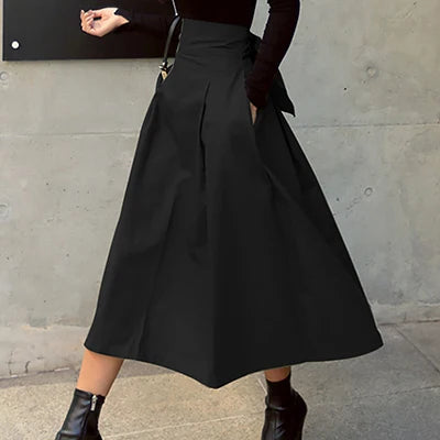 Gonne donna coreana moda tinta unita grande altalena gonna da donna gonna lunga 2022 autunno selvaggio vita alta fiocco gonne sottili
