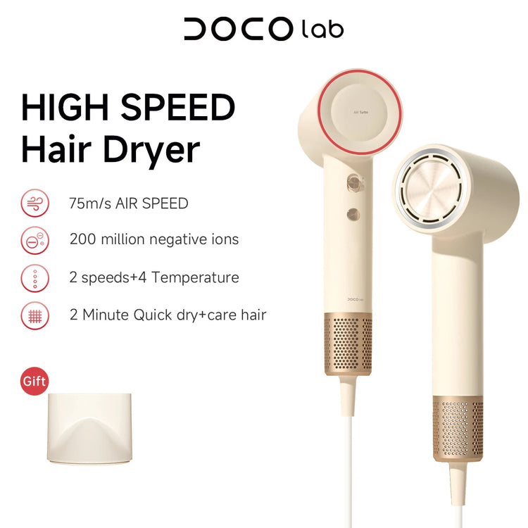 DOCO Hair Dryer 75m/s High Speed 200 Million Negative Ions Hair Care 110000 Rpm Professional Lightweight Home Travel Gift