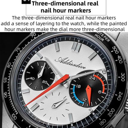 ADDIESDIVE 37mm Watch For Men Chronograph 10Bar Diver BGW9 Luminous Bubble Mirror Glass AD2539 Aluminum Ring VK63 Quartz Watches