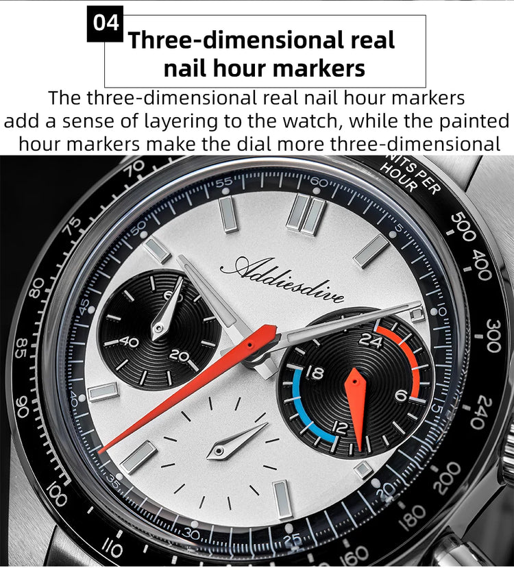 ADDIESDIVE 37mm Watch For Men Chronograph 10Bar Diver BGW9 Luminous Bubble Mirror Glass AD2539 Aluminum Ring VK63 Quartz Watches