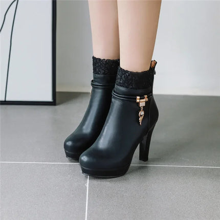 2023 Fashion High Heels Woman Booties Lace Design Princess Platform Party Wedding Womens Shoes White Black Ankle Boots Winter