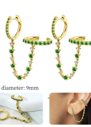 925 Sterling Silver Needle Green Zircon Gold Earrings Heart Hoop Earrings for Women Delicate Stud Earrings Luxury Jewelry Gifts PlatiNum