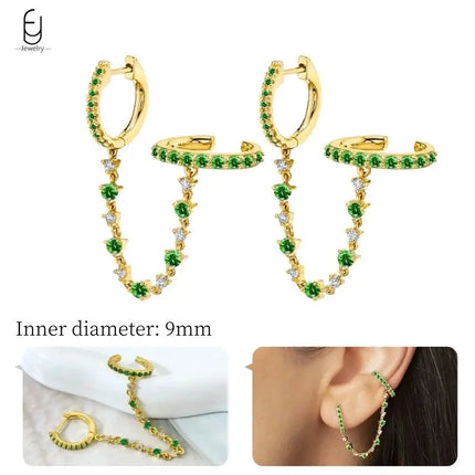 925 Sterling Silver Needle Green Zircon Gold Earrings Heart Hoop Earrings for Women Delicate Stud Earrings Luxury Jewelry Gifts PlatiNum