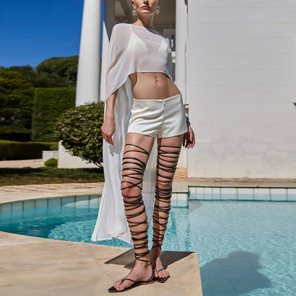 Poncho Lungo in Chiffon da Donna, Copricostume Leggero in Rete Trasparente, Stile Y2K, per Spiaggia e Bikini, Sciarpa Avvolgente Estiva platinumshop