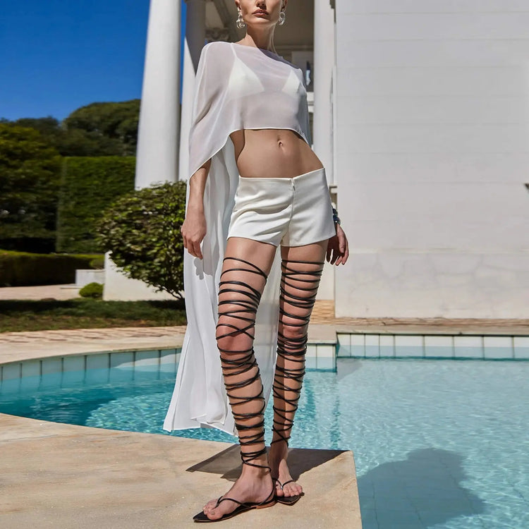 Poncho Lungo in Chiffon da Donna, Copricostume Leggero in Rete Trasparente, Stile Y2K, per Spiaggia e Bikini, Sciarpa Avvolgente Estiva platinumshop
