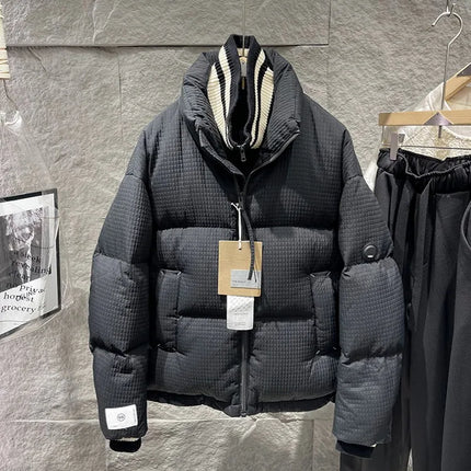 Winter Men Thick Warm White Duck Down Jacket Fashion Stand Collar Spliced Windproof Overcoat Loose Fit Casual Outside Down Coat