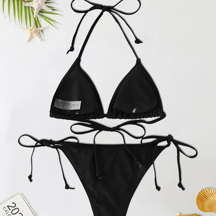 Set 2 Pezzi Bikini Sexy alla Moda per Donna, Costume da Bagno Triangolare con Laccetti, Abbigliamento da Spiaggia, Perizoma, Costume Intero Brasiliano platinumshop