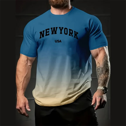 Men's Gradient T-Shirt New York 3D Print Short Sleeve Tee Fashion Casual Streetwear Men Pullover Simple Oversized T-Shirt for Men