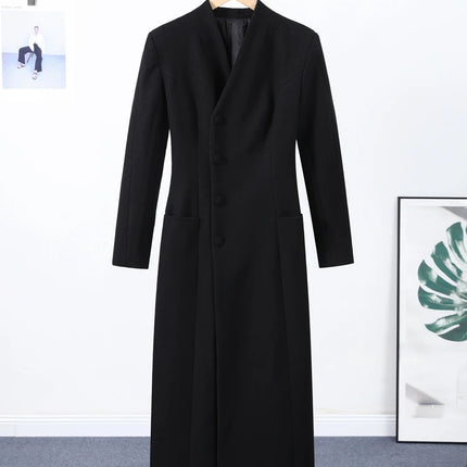 Women's Long Coat Slim V Neck Single Breasted Overcoats Shoulder Pad Maxi Jackets with Belt 2025 New Winter Lady Commute Outwear