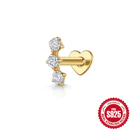 CANNER 1PC 925 Sterling Silver Crown Horse Eye Zircon Heart Flat Head Cartilage Piercing Stud Earring For Women Claasic Earring PlatiNum