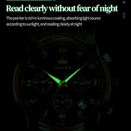 OLEVS 2858 Orologio da Uomo in Acciaio Inossidabile, Impermeabile, Antigraffio, con Fasi Lunari, Luminoso, Cronografo, Orologio da Polso al Quarzo di Lusso platinumshop