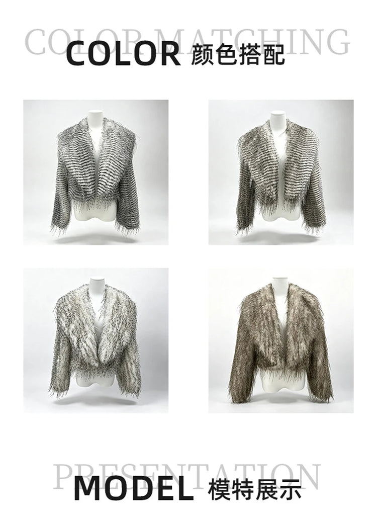 ZADORIN Elegant Big Collar Faux Canary Feathers Fluffy Faux Fur Coat Woman Cropped Fur Jacket Cardigan Winter Clothes Fur Tops