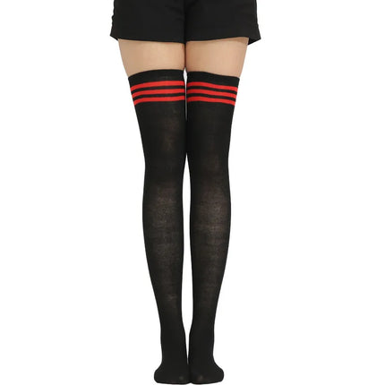 Moda ragazze carine coscia alta nero bianco a righe sopra il ginocchio calzini lunghi scaldamuscoli Lolita calze gotiche per donne sexy