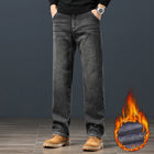 Winter Fleece Classic Loose Straight Men Jeans Warm Thicken Trousers Business Casual Velvet Elastic Denim Pants Plus Size 42 44