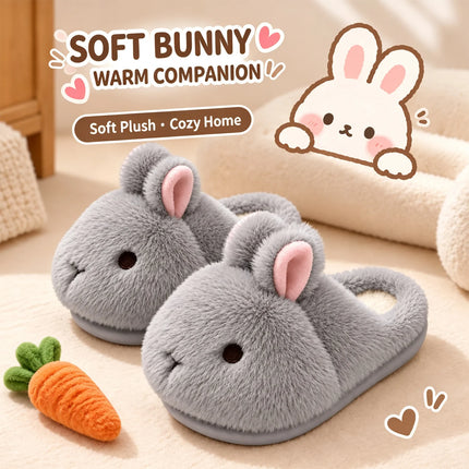 Cute Brown Bunny Plush Slippers Women Winter Warm Rebound Soft Sole House Shoes Indoor Fuzzy Non-Slip Comfortable Home Footwear