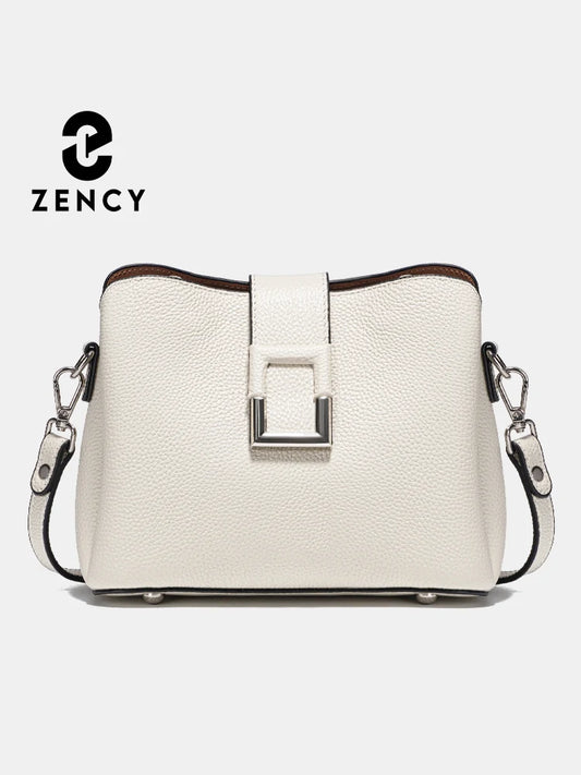Zency vera pelle bianca Designer Noble Shopper borsa a tracolla pendolare grande borsa a secchiello donna Tote Bucket Cross Body Bag