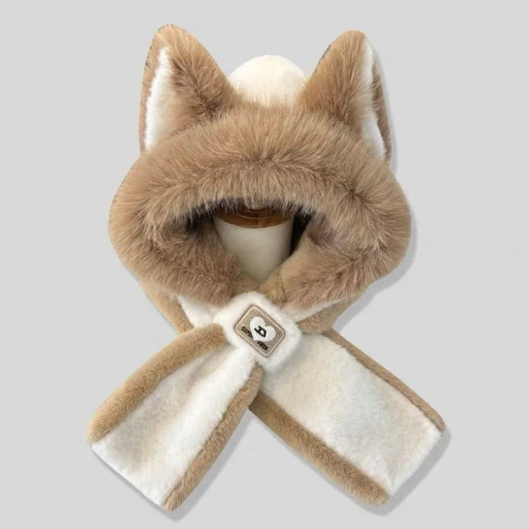 New Fox Ears Integrated Hat Scarf Set Warm Pullover Cap Windproof Coldproof Ear Protection Hat Outdoor Sports