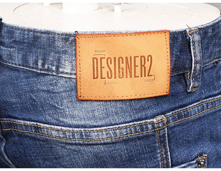 Fashion Streetwear Men Jeans Retro Black Blue Elastic Slim Fit Ripped Jeans Men Spliced Designer Embroidery Hip Hop Denim Pants PlatiNum