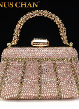 Popular In Nigeria Exquisite Evening Bags With Diamond Design Fashion Handle Clutch Rhinestone Embellished Long Chain Bag PlatiNum