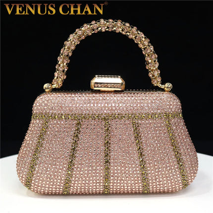 Popular In Nigeria Exquisite Evening Bags With Diamond Design Fashion Handle Clutch Rhinestone Embellished Long Chain Bag PlatiNum