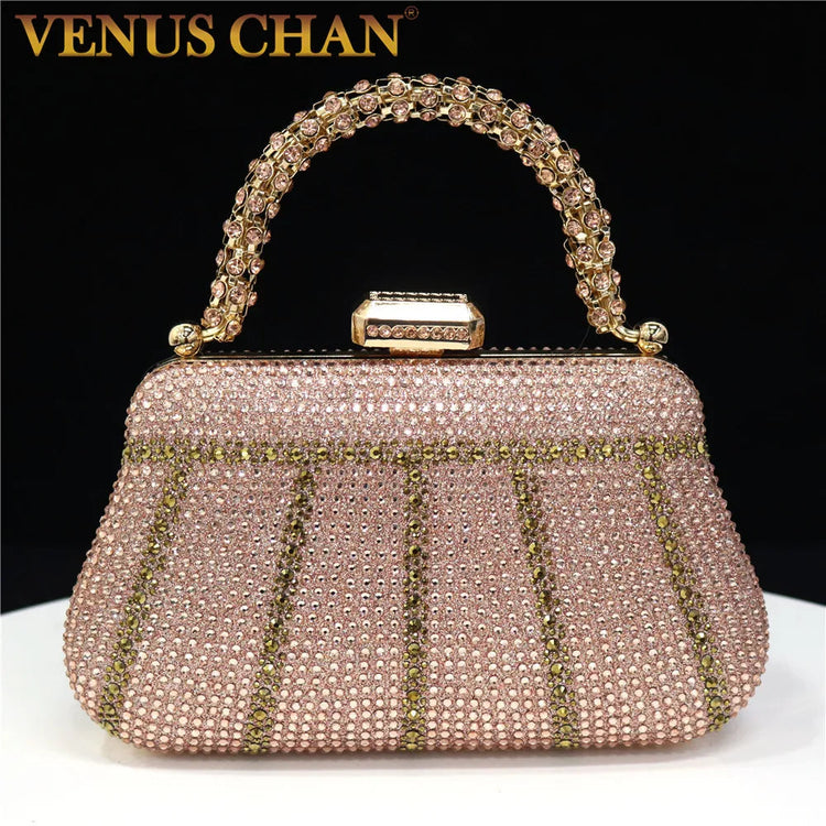 Popular In Nigeria Exquisite Evening Bags With Diamond Design Fashion Handle Clutch Rhinestone Embellished Long Chain Bag PlatiNum