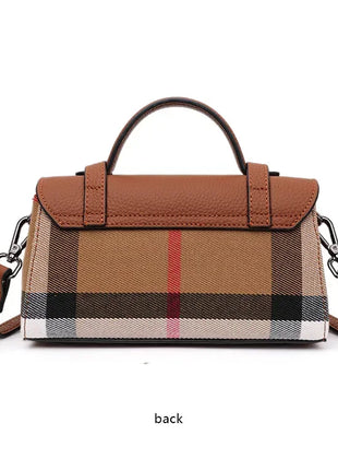Borsa Mini Boston a Righe e Quadri in Tessuto con Finiture in Ecopelle, Chiusura a Giro e Torsione, Design con Patta, Borsa a Mano da Donna, a Tracolla, Portamonete