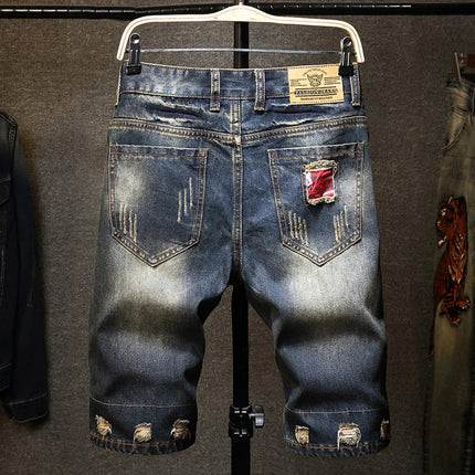Men Ripped Short Jeans Summer Cotton Knee Length Shorts Breathable Vintage Denim Pants Painted Graffiti Streetwear Cargo Jeans PlatiNum