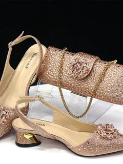 Venus Chan Royal Blue Sandals for Women 2024 Luxury Wedding Pumps Med Heels strass Design Party Shoes and Bags Set